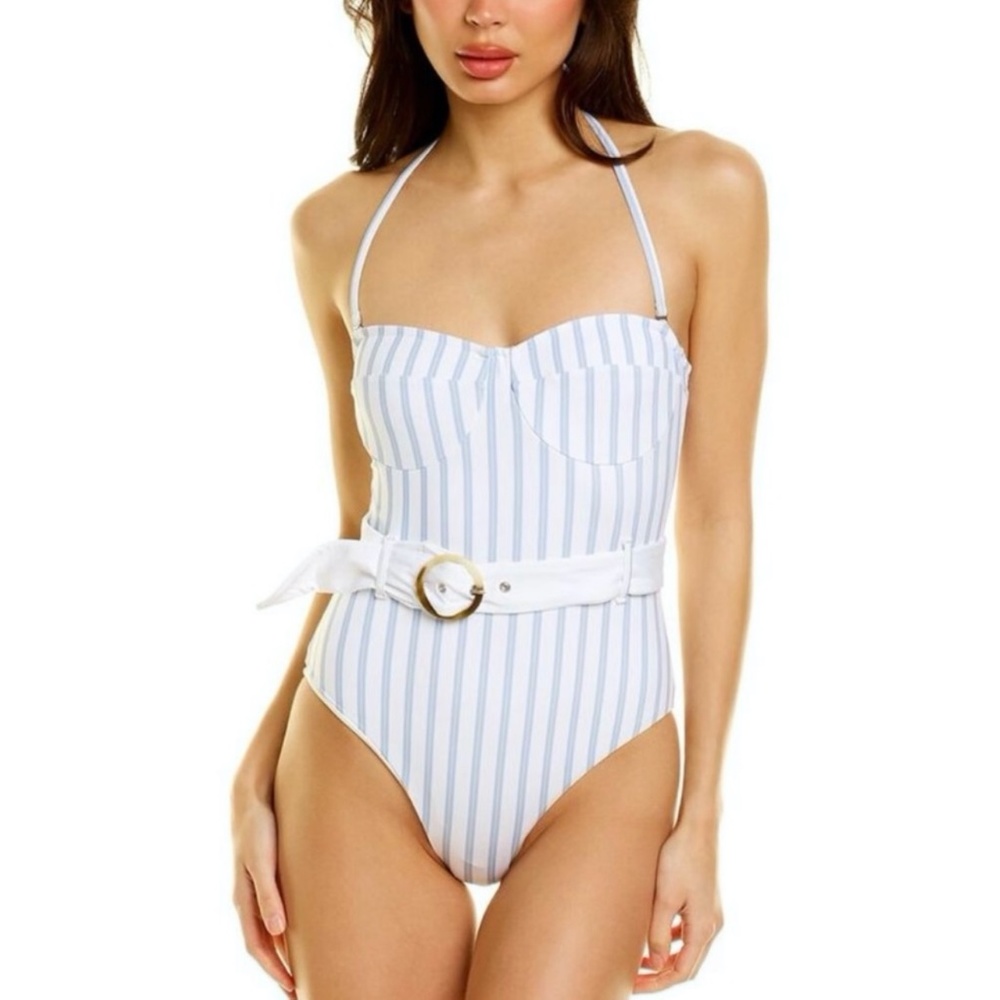 Revel Rey blue and white stripes one piece swimsuit NWT Small